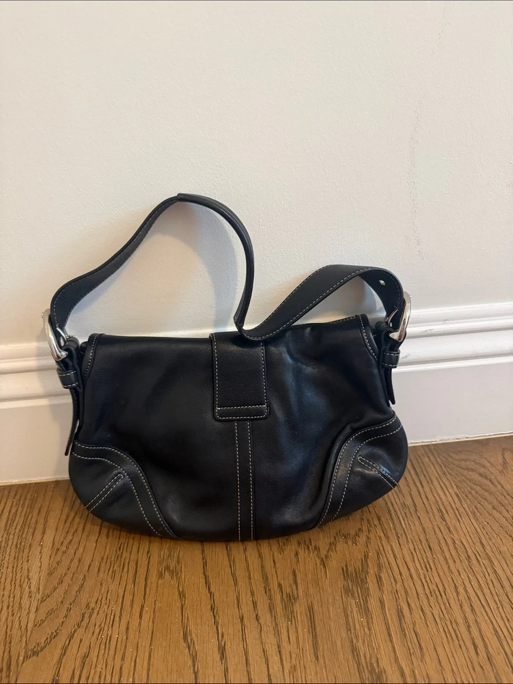 Vintage Coach Mini SoHo Black Leather Shoulder Bag with Silver Hardware